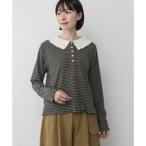 tシャツ 起毛テレコ並びボタン配色衿トップス レディース