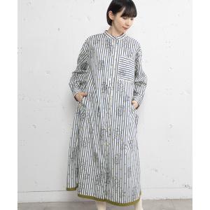 ワンピース ストライプドットスタンププリントワンピース