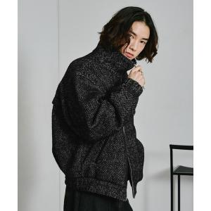 ブルゾン アウター LEATHER COLLAR STAND NECK TWEED BLOUSON/襟レザースタンドネックツイードブルゾン メンズ