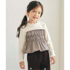 tシャツ シャーリングドッキング長袖トップス キッズ 子供服 女の子