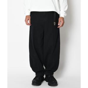 ワイドパンツ スラックス ツイル サイドタックワイドパンツ　Biowash twill side-tuck wide trousers メンズ レディース