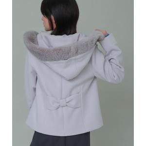コート アウター バックリボンエコファーフードショートコート レディース