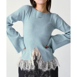 ニット セーター lace-trimmed rib knit 配色ヘムレースリブニット レディース
