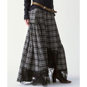 ロング スカート Lace dockingイレヘムチェックスカート