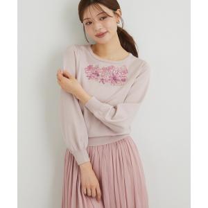 ニット セーター 「手洗い可／アンサンブル可」刺しゅうリボンのクラフトニットトップス レディース