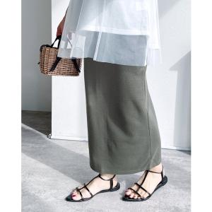 スカート ウエストゴムバックスリット リブスカート