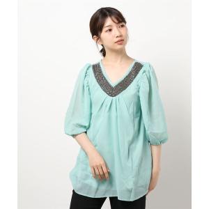 シャツ ブラウス ビジューVネックシフォンチュニック