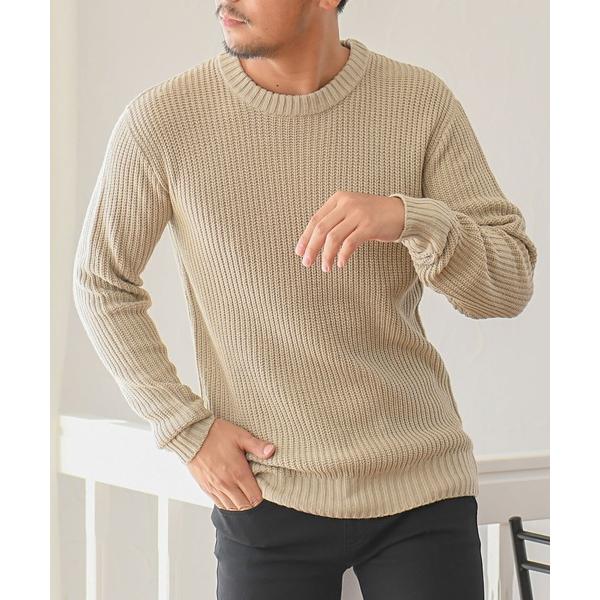 セーター ニット 「vicci/ヴィッチ」畦編みクルーネック長袖ニットセーター メンズ