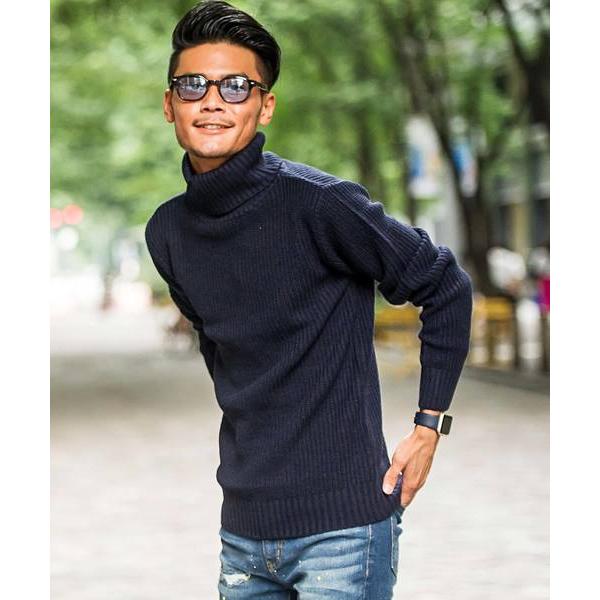 セーター ニット 「vicci/ヴィッチ」ざっくり畦編み タートルネック長袖ニットセーター メンズ ...