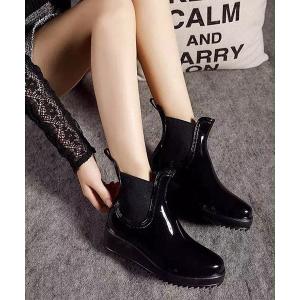 レインシューズ サイドゴアウェッジソールショートレインブーツ