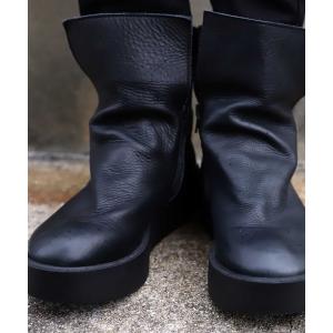 ブーツ 日本製厚底本革デザインブーツ レディース