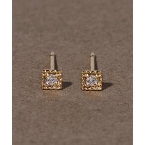 ピアス 「K10」ダイヤモンドスクエアピアス/一粒 レディース メンズ