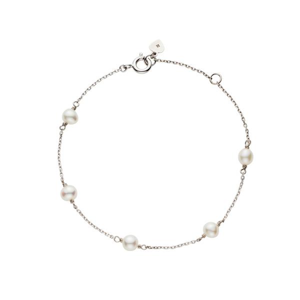 ブレスレット シルバー　パール ステーションブレスレット レディース