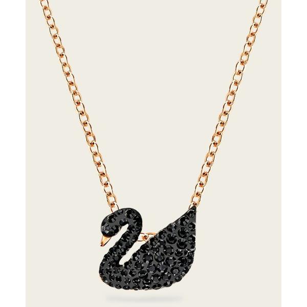 ネックレス 「公式」「スワロフスキー」Swan ペンダント， スワン， 小， ブラック， ローズゴー...