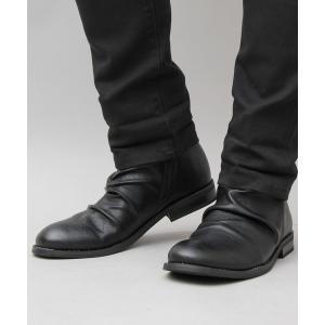 メンズ ブーツ 「glabella/グラベラ」 PUレザー ドレープブーツ