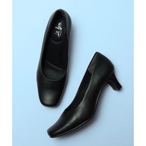 パンプス 「Le son/ル ソン」牛革 カウレザースクエアパンプス(ミドルヒール)