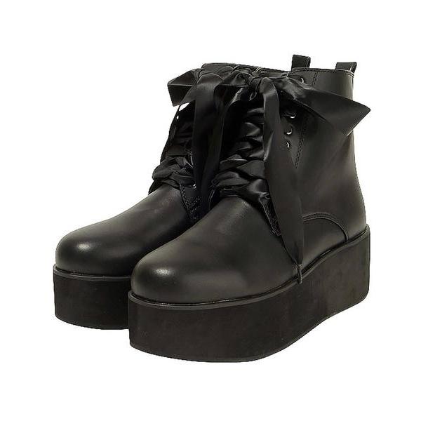 ブーツ リボンレース８ホール厚底ブーツ メンズ レディース