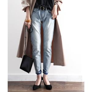 パンツ デニム ジーンズ 裾ダメージ無地オーバーダイスタンダードストレートヴィンテージレギュラーデニム