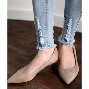 パンツ デニム ジーンズ 裾フリンジの美脚フレイドローライズスキニーデニム＆チノパンツ