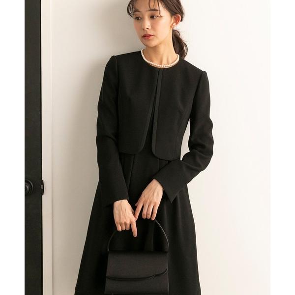 セットアップ 「卒入学式でも使える」「喪服」ノーカラー＆フレアワンピース ブラックフォーマルセットア...