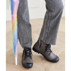 レインシューズ レースアップミドルレインブーツ