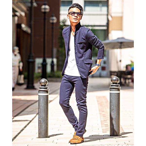 セットアップ 「vicci/ヴィッチ」カルゼニット イタリアンカラージャケット＆パンツ「上下セットア...