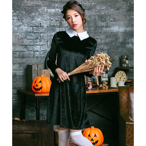 コスプレ コスプレ アダムスファミリー ウェンズデー ベロアワンピース レディース ホワイトデー 記...