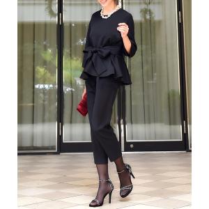 セットアップ 「2点セット」フレアーペプラムトップス＆パンツセットアップフォーマルセレモニースーツ テーパードパンツ カラーレス ノーカラー スタイリ