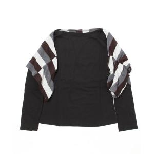 tシャツ Tシャツ レイヤードボーダードレープカットソー