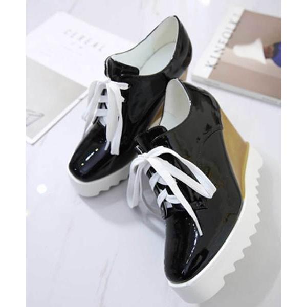 シューズ ウェッジシャークソール厚底オックスフォードシューズ レディース