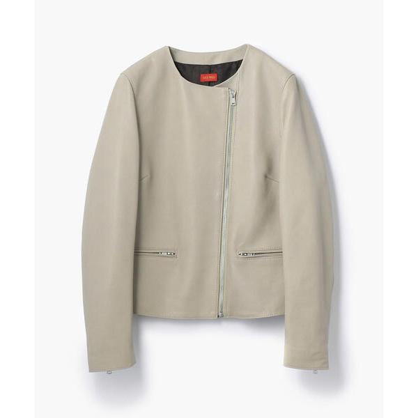 レザージャケット ライダース ラムレザー ノーカラージャケット レディース