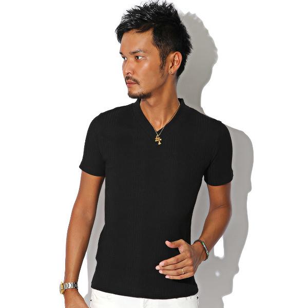 tシャツ ランダムテレコリブサイド切り替えVネック半袖Tシャツ メンズ