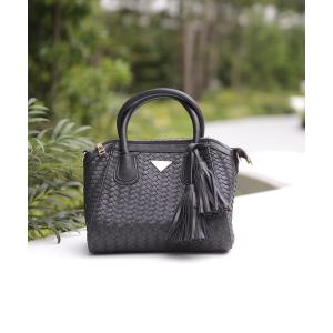 バッグ ハンドバッグ 2way総レザー編込みーショルダーバッグ/ハンドバッグ