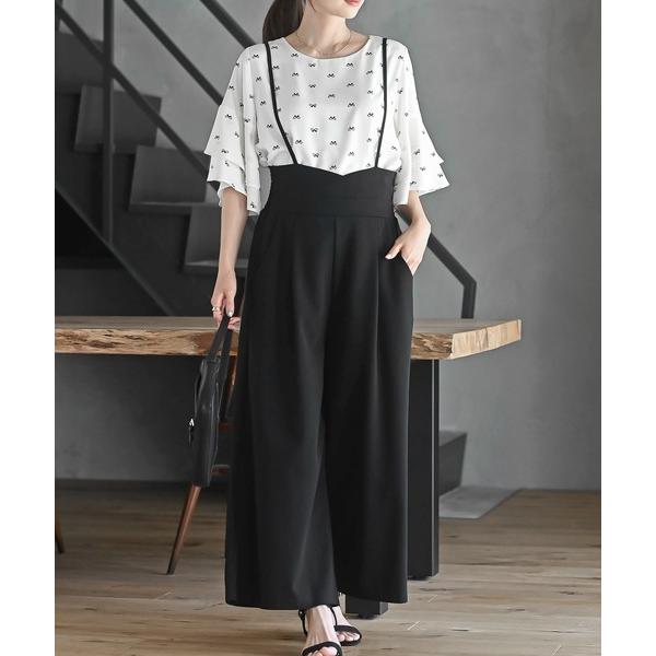 サロペット オーバーオール ペアスキンハイウエストサロペット レディース