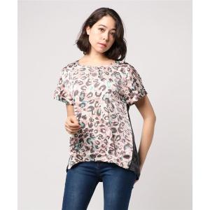 tシャツ Tシャツ スタッズレオパード柄トップス