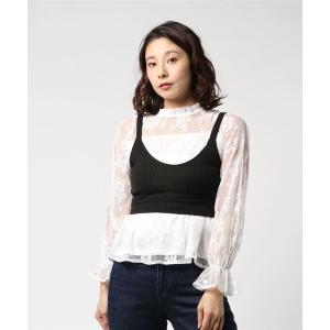 アンサンブル 花刺繍チュールプルオーバー＋テレコキャミセット