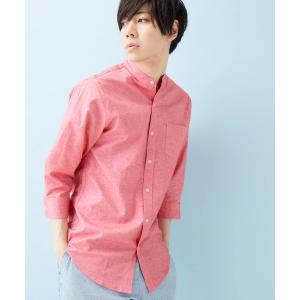 シャツ 7分袖 バンドカラー ストレッチリネンシャツ/ナチュラル綿麻素材