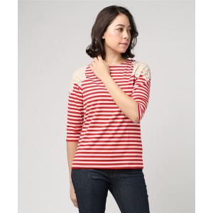 tシャツ Tシャツ 肩レースボーダーカットソー