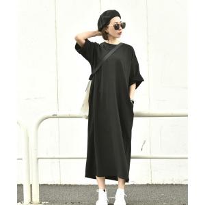 ワンピース ポケット付きゆったりロング丈スウェットワンピース