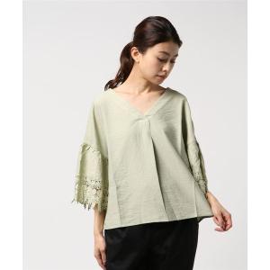 シャツ ブラウス 袖レース切替プルオーバーブラウス
