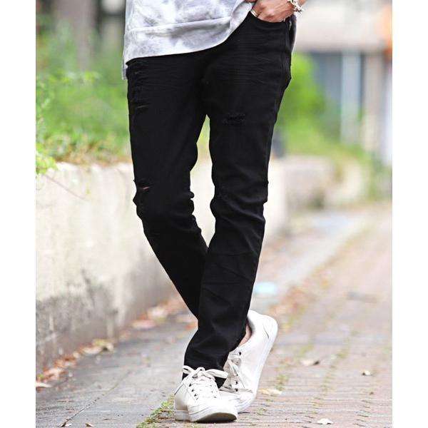 ジーンズ ダメージクラッシュストレッチデニムスキニーアンクルパンツ メンズ