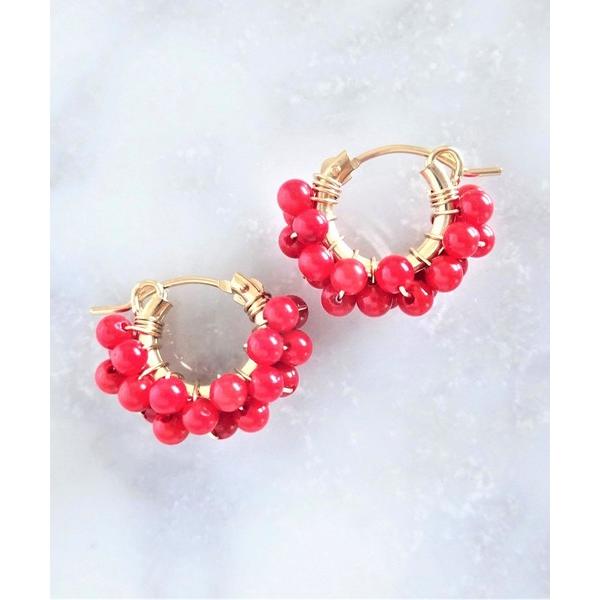ピアス 「marinaJEWELRY」14kgf/Red Coral*wrapped pierced...