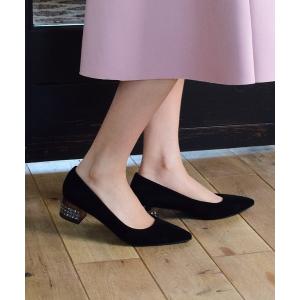パンプス 4cmビジューヒールポインテッドパンプス