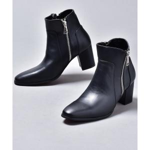 ブーツ ダブル メタルジップ ヒールブーツ / PUレザー