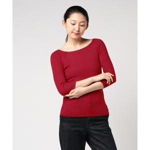 ニット スクエアネック七分袖ハイゲージリブニット