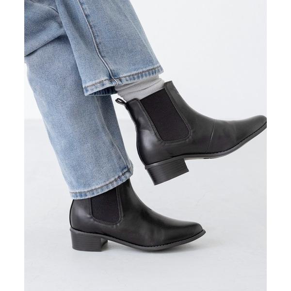 ブーツ ポインテッドトゥ ローヒール サイドゴア ブーツ レディース