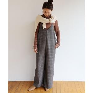 サロペット オーバーオール グレンチェックキャミサロペット Vネックワンピース オールインワン