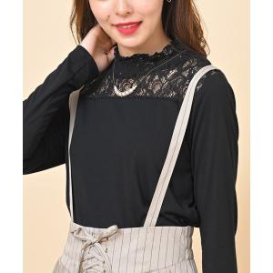 tシャツ Tシャツ レース切替ハイネックカットソー