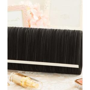 バッグ クラッチバッグ サテンプリーツ×メタルフレームクラッチバッグ