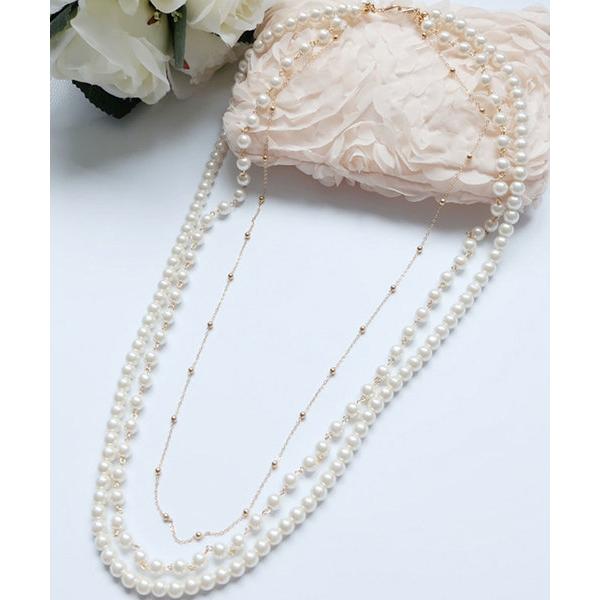 ネックレス チェーン×2連フェイクパールデザインネックレス レディース